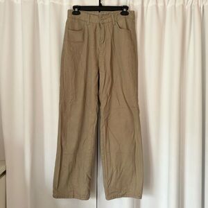 Khaki Brown High Waisted Straight Leg Trousers Casual Beige Pants